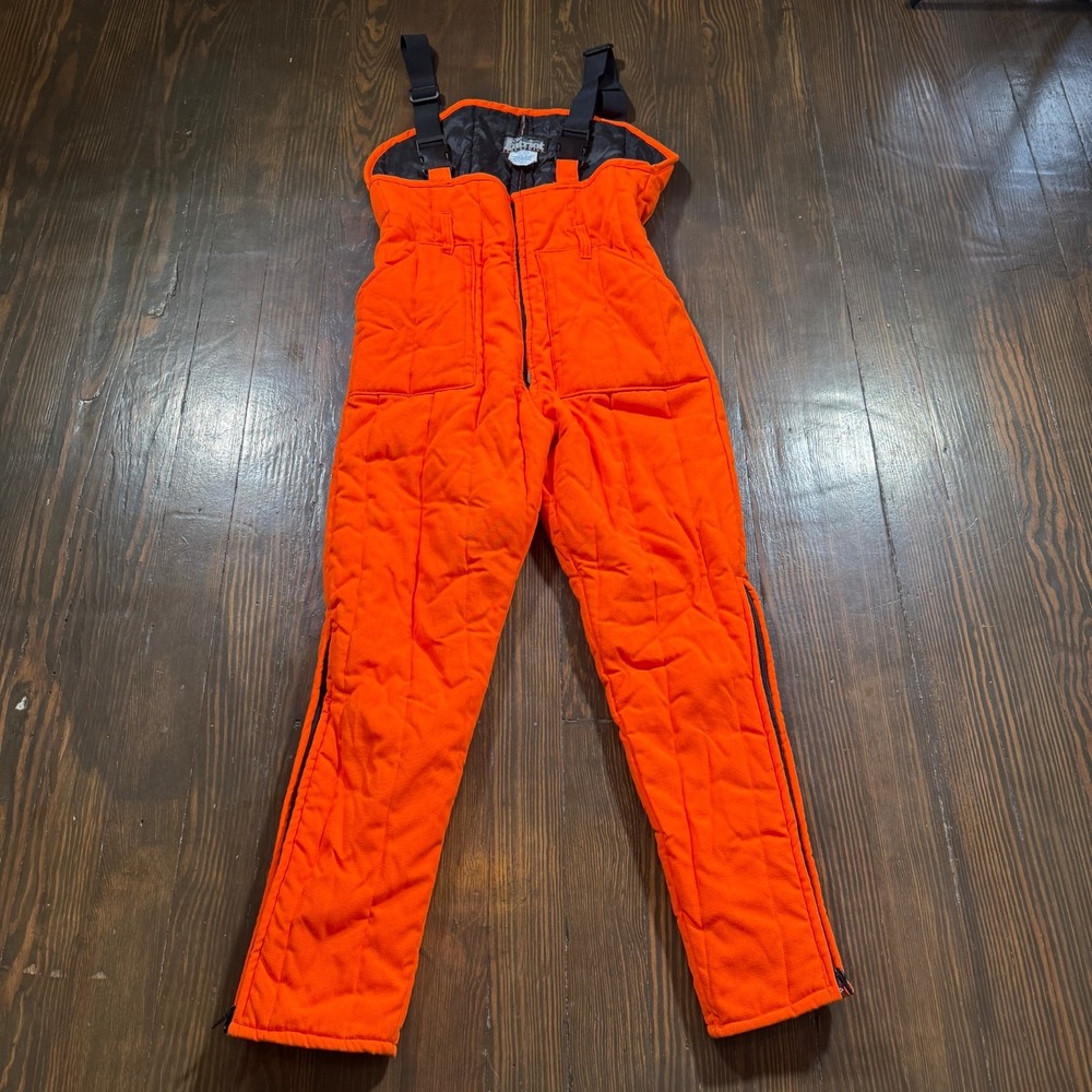 VTG Patriot‎ Industries Bib Overalls Mens L Orange Hunting USA Ten Mile Dacron